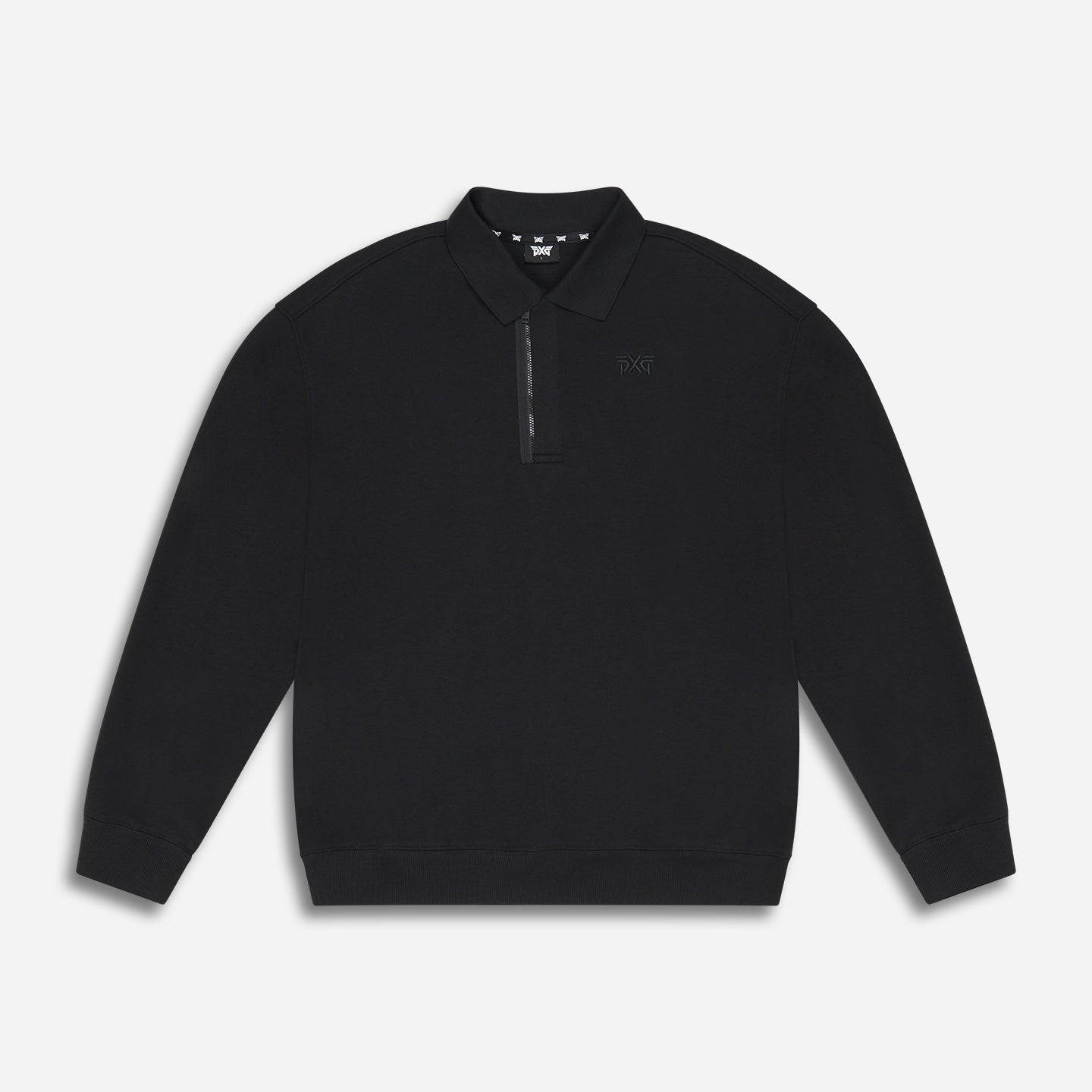 CM-MF25ATO2-32-Mens-Polo-Collar-Pullover-Black-Lay-Flat-Front Men's Polo Collar Pullover - Image 1