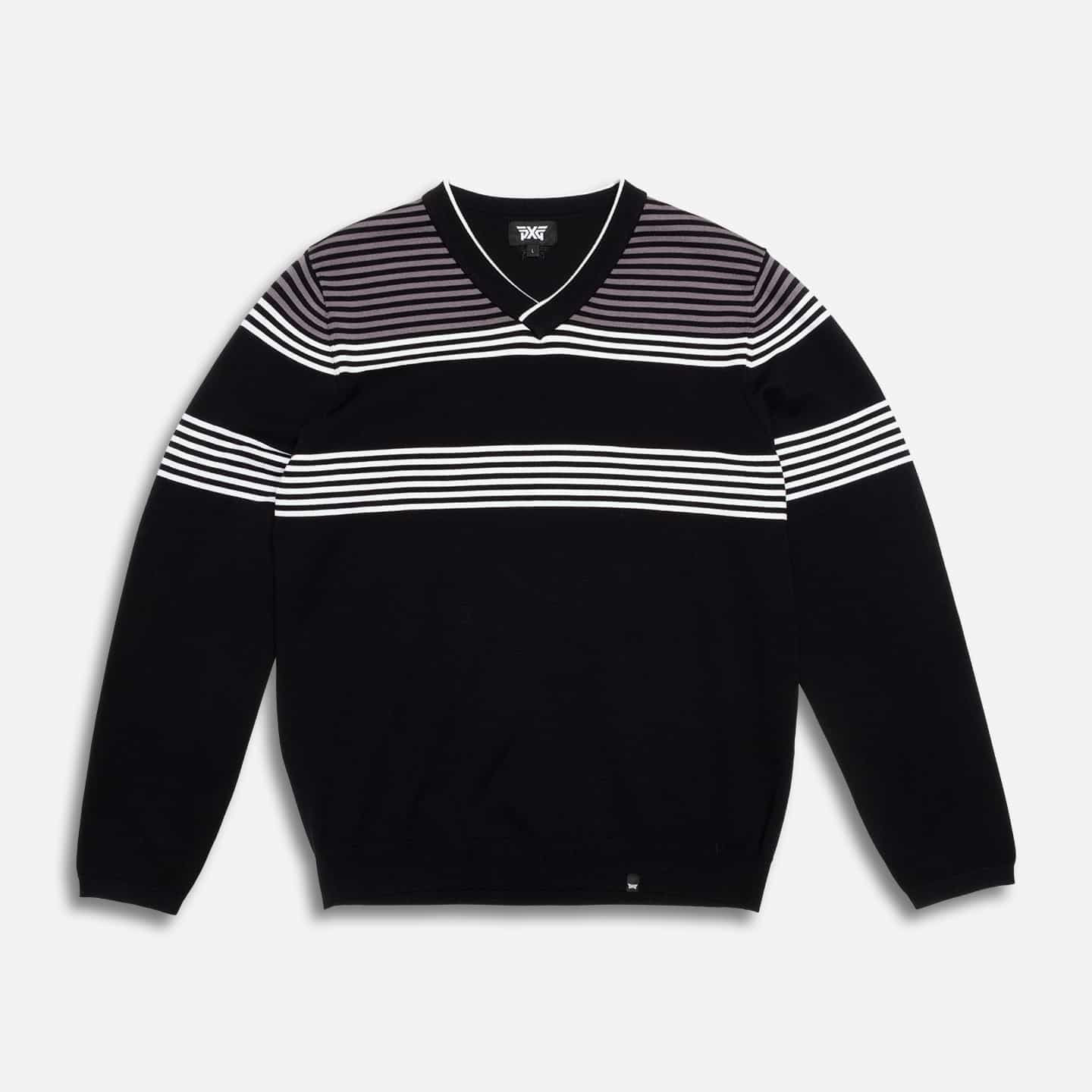 Mens-Multi-Striped-V-Neck-Sweater-Lay-Flat-50 Men's Multi-Striped V-Neck Sweater - Image 1