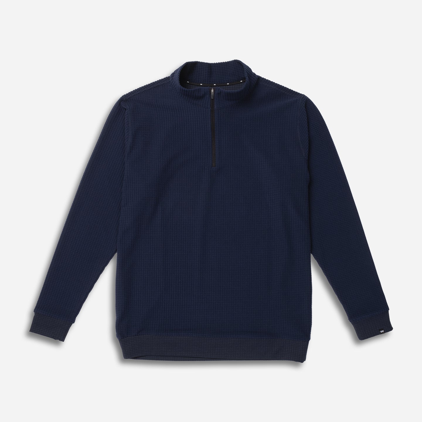 Mens-Quarter-Zip-Textured-Pullover-Midnight-Blue-Lay-Flat-Shopify Men's 1/4 Zip Textured Pullover - Image 1